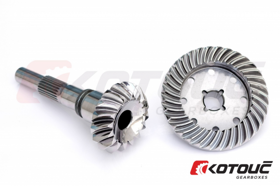 Precision-engineered bevel gear set manufactured by Kotouc Gearboxes for maximum durability, efficient power transmission and reliable performance under the extreme demands of professional motorsport.